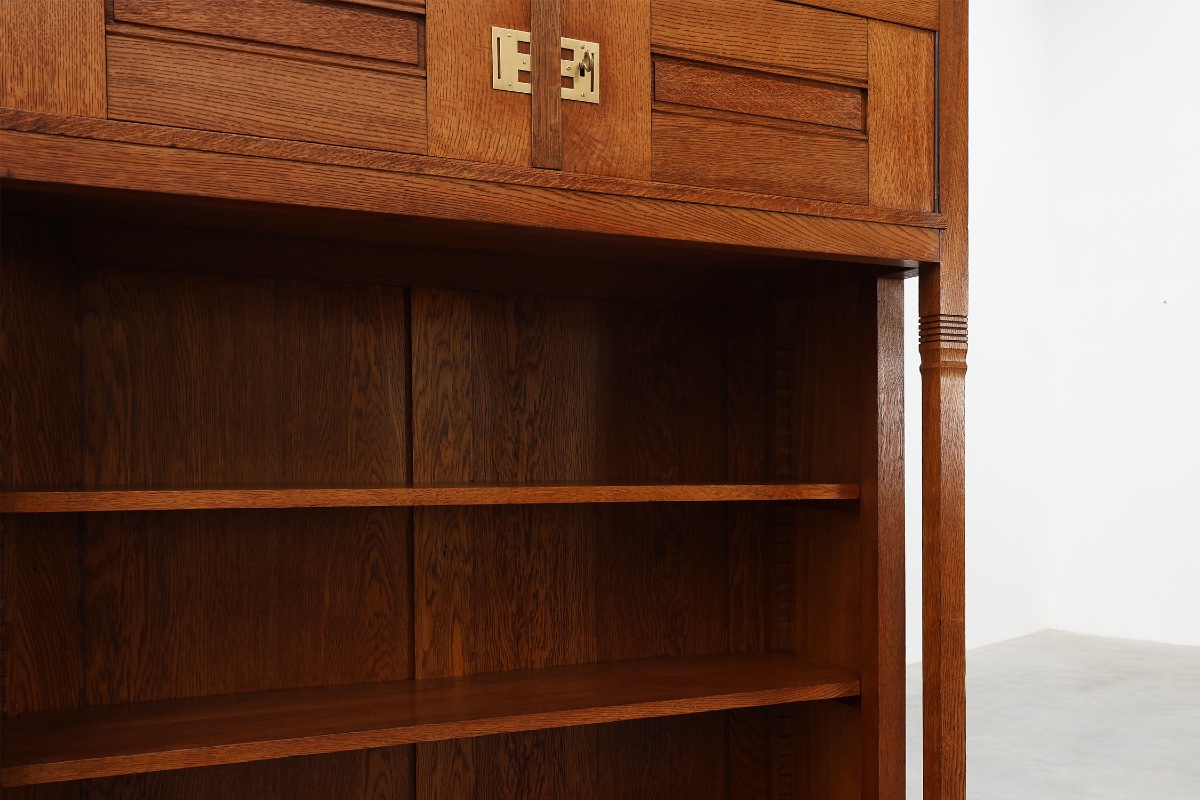 Jugendstil Oak Bookcase With Adjustable Shelves, Netherlands, Ca. 1900-photo-3