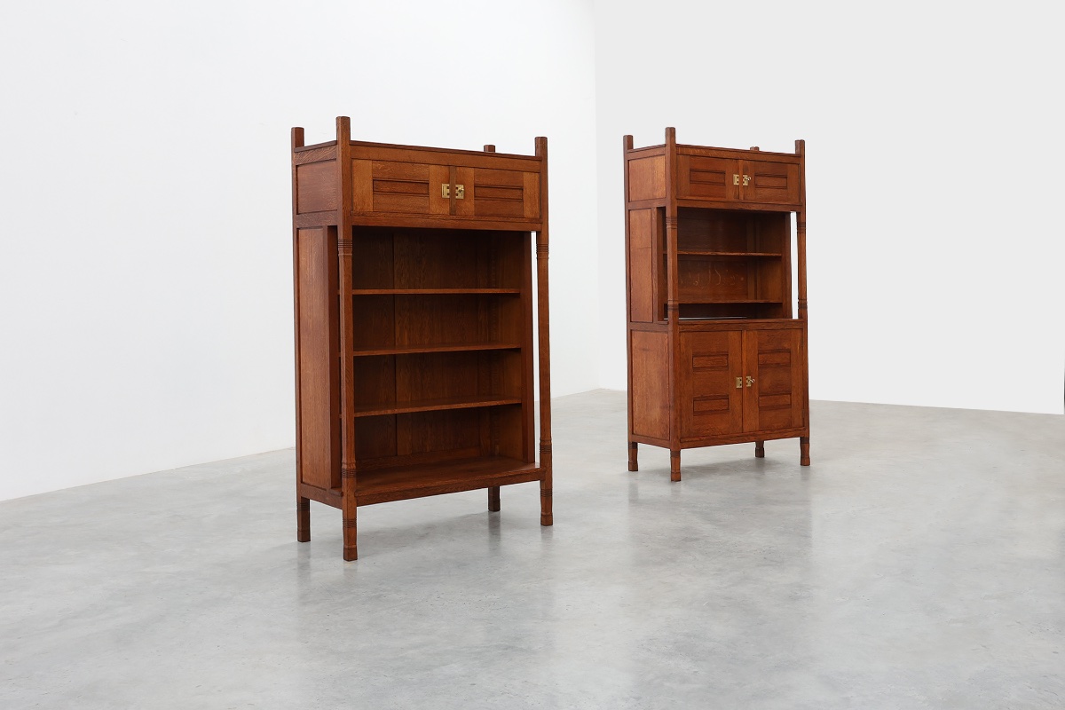 Jugendstil Oak Bookcase With Adjustable Shelves, Netherlands, Ca. 1900-photo-5
