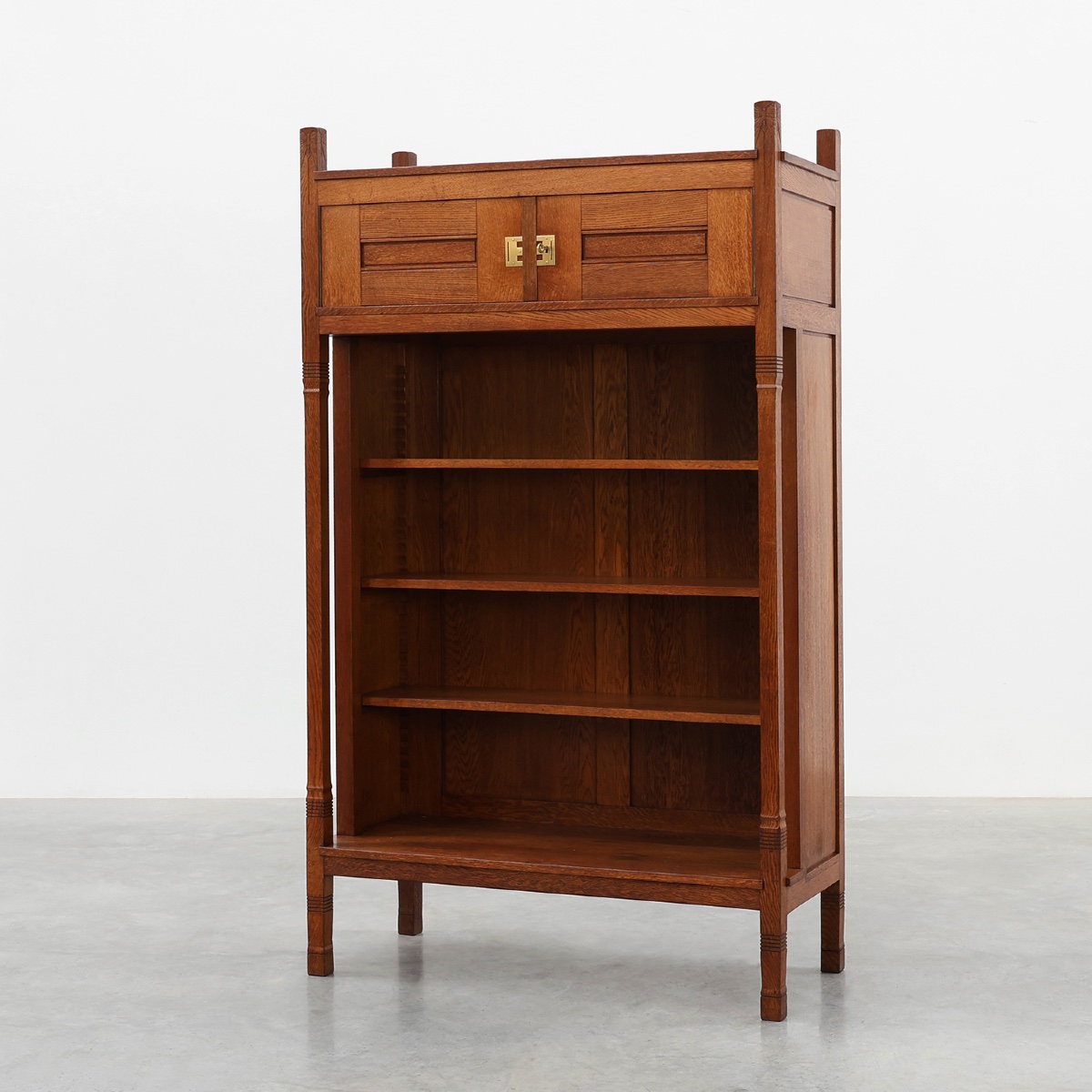 Jugendstil Oak Bookcase With Adjustable Shelves, Netherlands, Ca. 1900