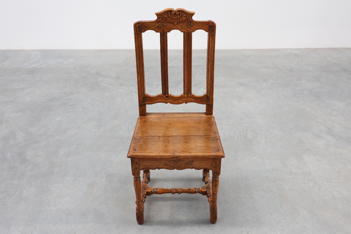 Antique Carved Oak Side Chair, France 18th Century-photo-3