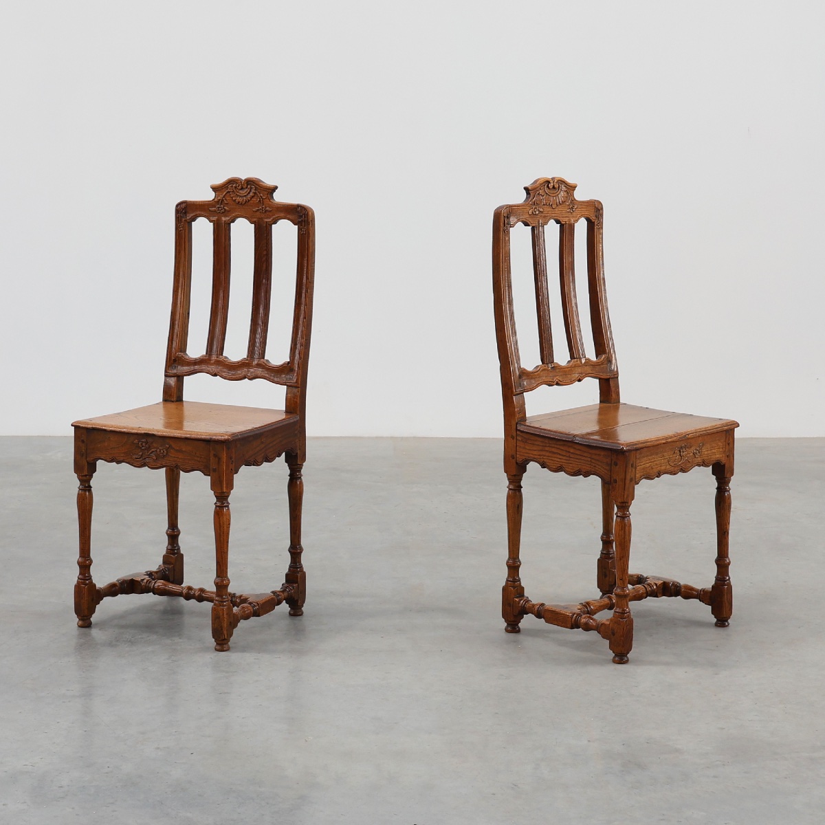 Pair Of Antique Side Chairs In Carved Oak, France, 18th Century