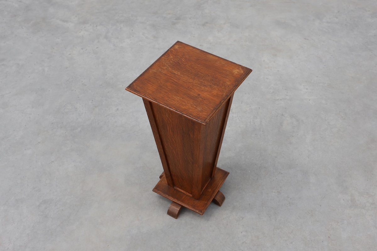 French Art Deco Plant Stand Or Pedestal Made Of Solid Oak, Display Column, 1925-photo-2