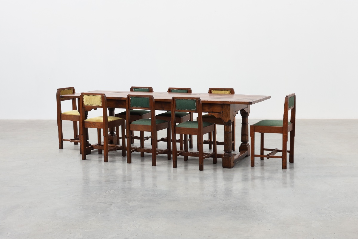 Grande table de réfectoire en chêne français, style néo-Renaissance, vers 1880-photo-2