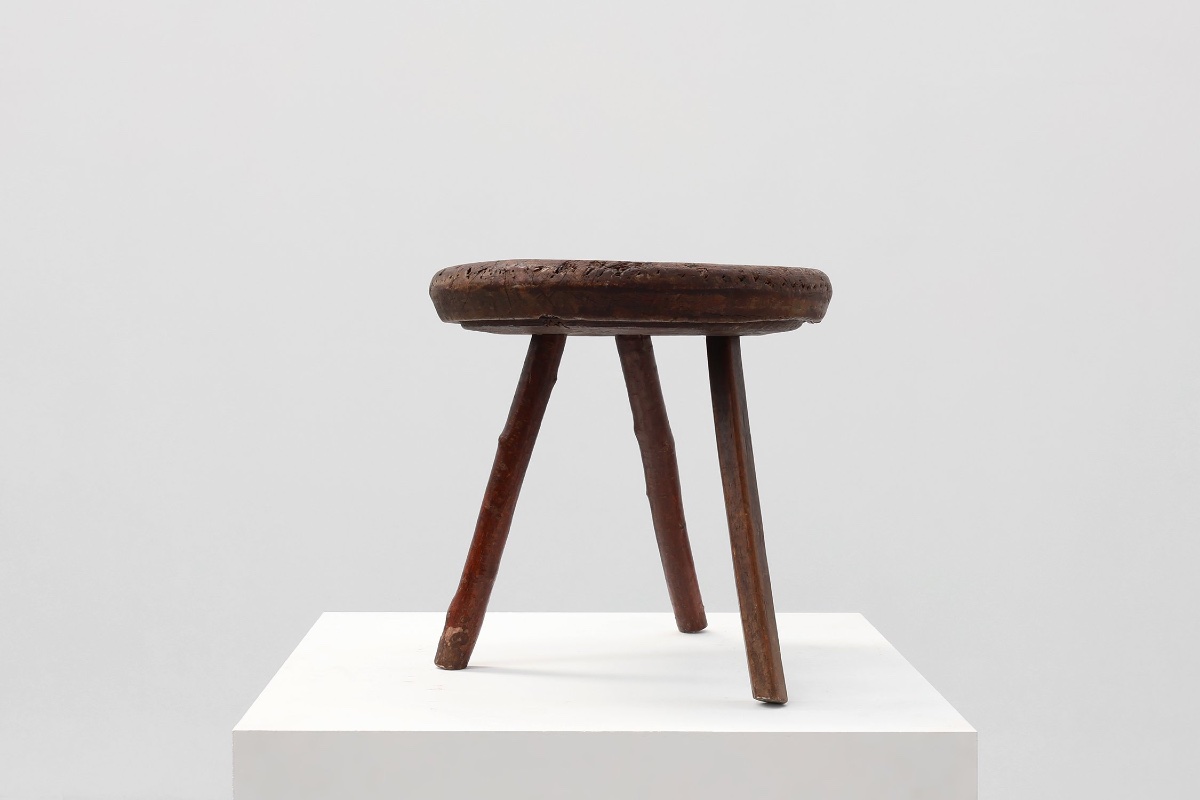 Rustic Wabi-sabi Style Oak Tripod Stool, France, 1850s-photo-1
