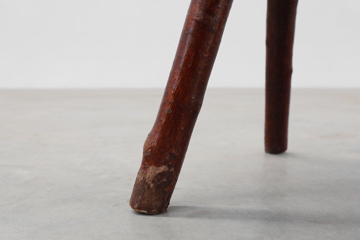 Rustic Wabi-sabi Style Oak Tripod Stool, France, 1850s-photo-2