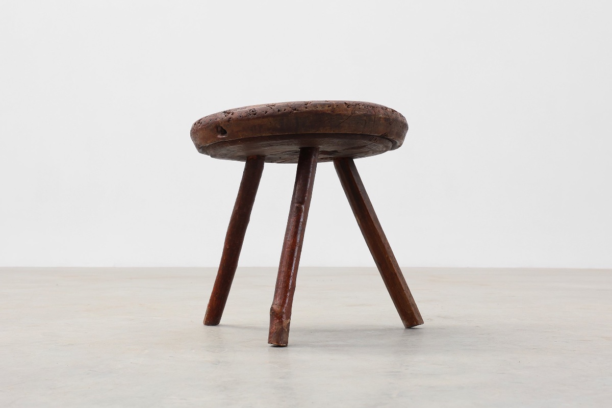 Rustic Wabi-sabi Style Oak Tripod Stool, France, 1850s-photo-3