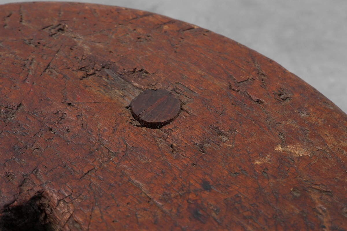 Rustic Wabi-sabi Style Oak Tripod Stool, France, 1850s-photo-6