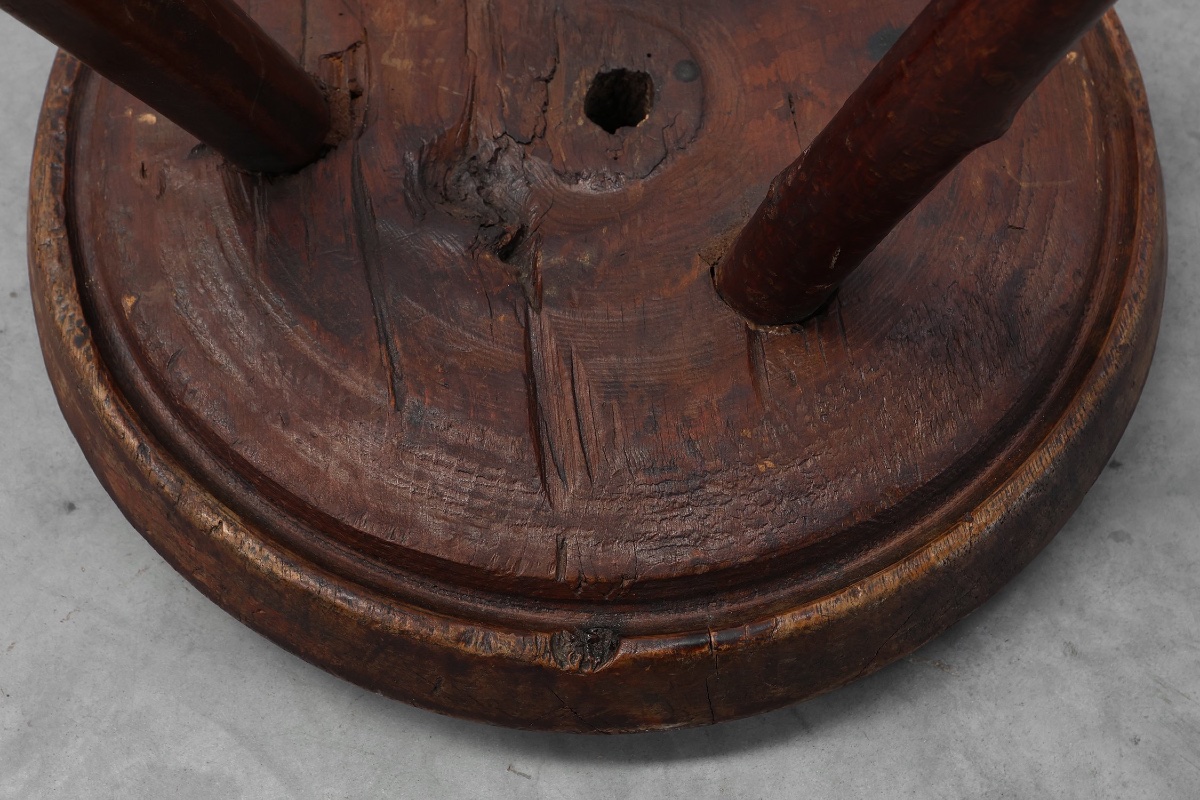 Rustic Wabi-sabi Style Oak Tripod Stool, France, 1850s-photo-7