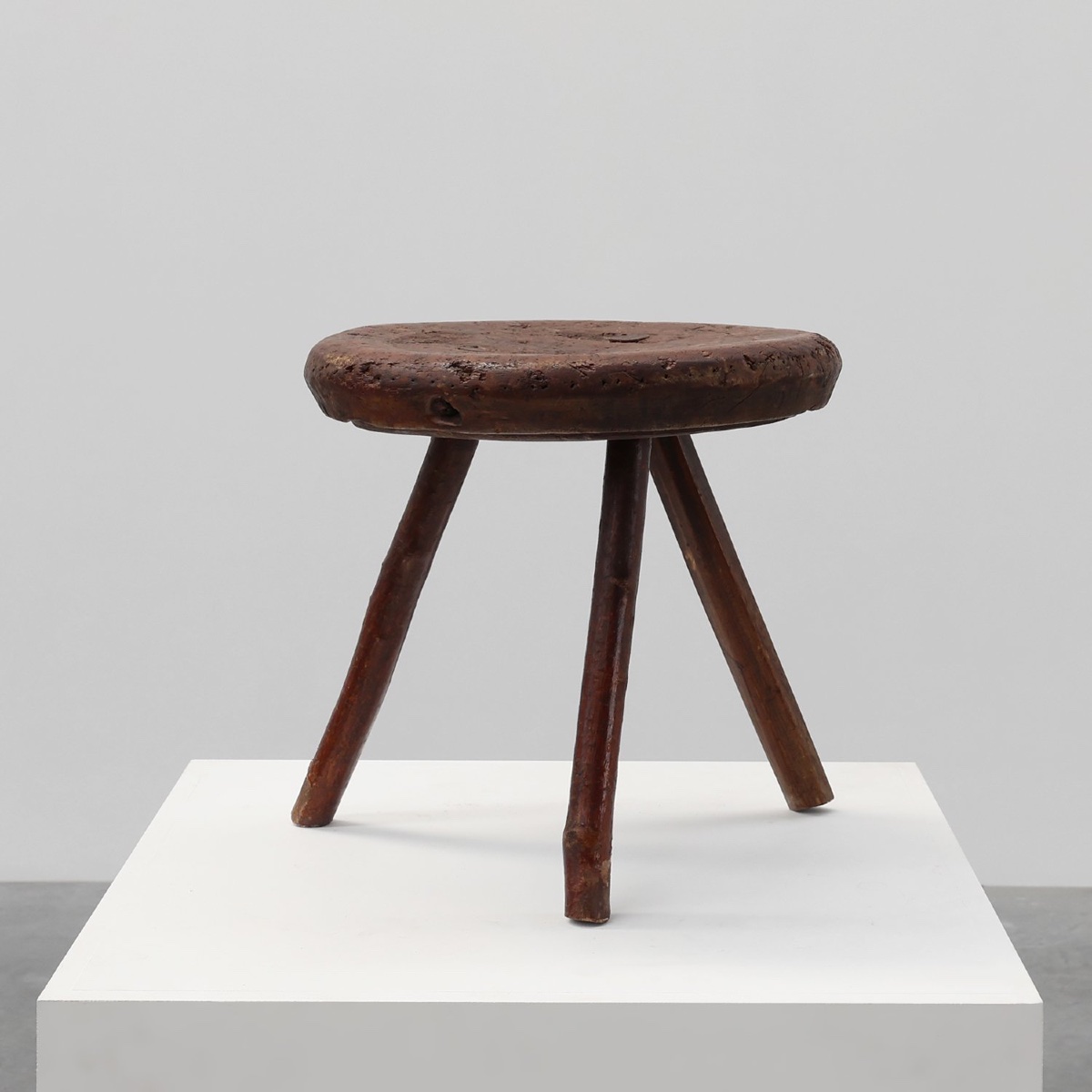 Rustic Wabi-sabi Style Oak Tripod Stool, France, 1850s
