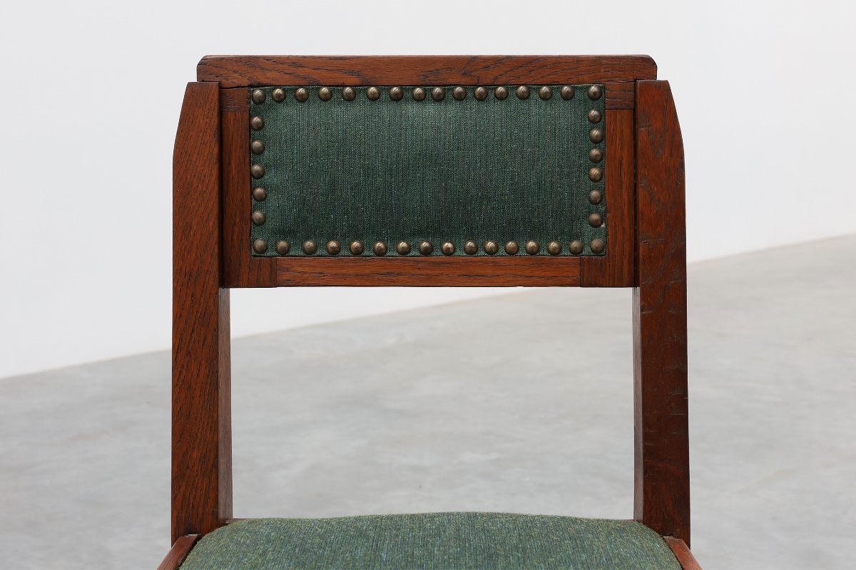 Belgian Art Deco Oak Side Chair With  Green Upholstery, Modernist 1920s-photo-3