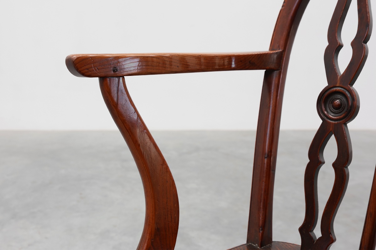 Fauteuil Windsor anglais avec assise en chêne et dossier à fuseaux, XIXe siècle-photo-2