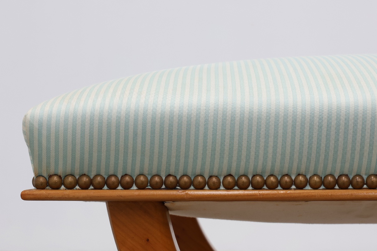 Empire Style Curule Stool With Striped Upholstery, France, 20th Century-photo-3