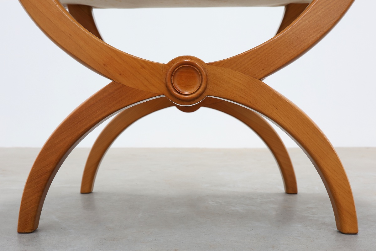 Empire Style Curule Stool With Striped Upholstery, France, 20th Century-photo-4