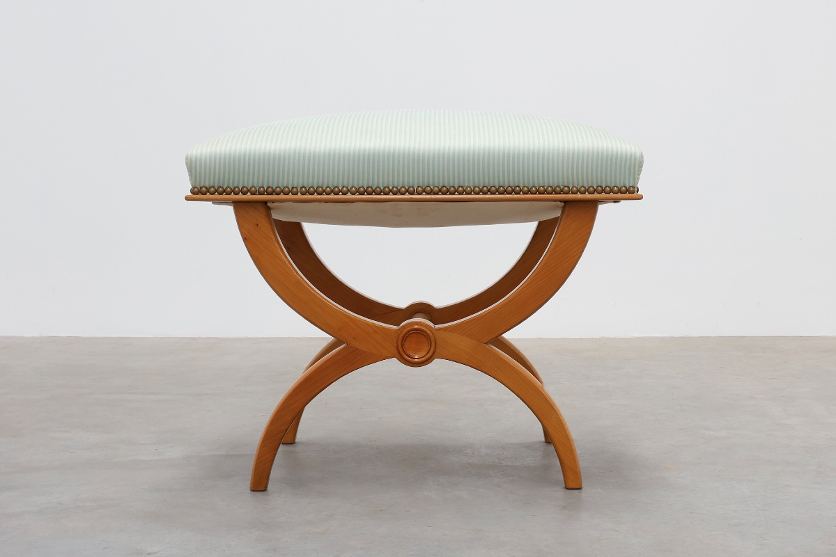 Empire Style Curule Stool With Striped Upholstery, France, 20th Century-photo-1