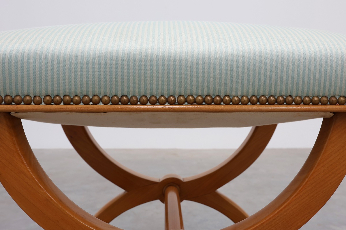 Empire Style Curule Stool With Striped Upholstery, France, 20th Century-photo-2