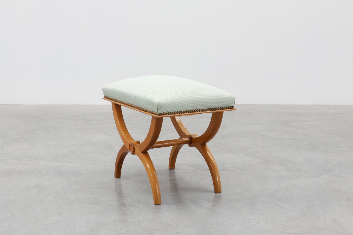 Empire Style Curule Stool With Striped Upholstery, France, 20th Century-photo-3