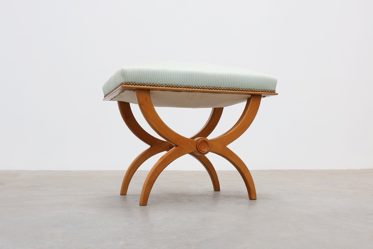 Empire Style Curule Stool With Striped Upholstery, France, 20th Century-photo-5