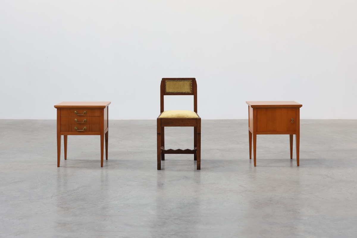 Pair Of Mid-century Bedside Tables With Brass Handles, France, 1950s-photo-2