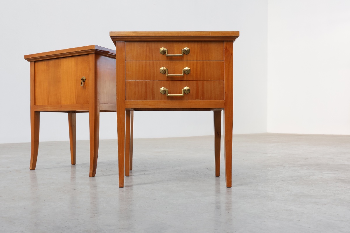 Pair Of Mid-century Bedside Tables With Brass Handles, France, 1950s-photo-3