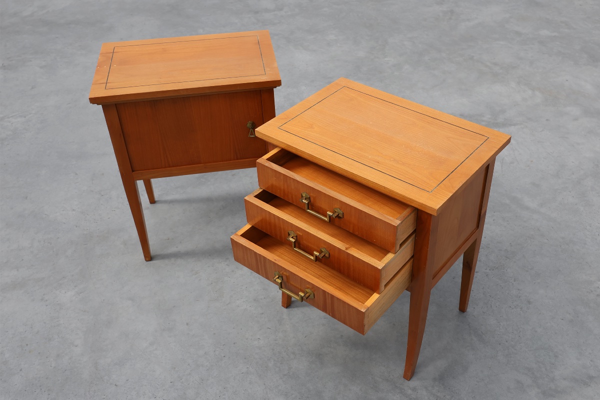 Pair Of Mid-century Bedside Tables With Brass Handles, France, 1950s-photo-4