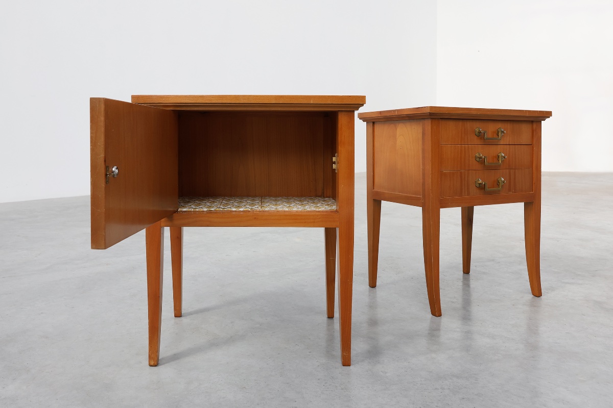 Pair Of Mid-century Bedside Tables With Brass Handles, France, 1950s-photo-3