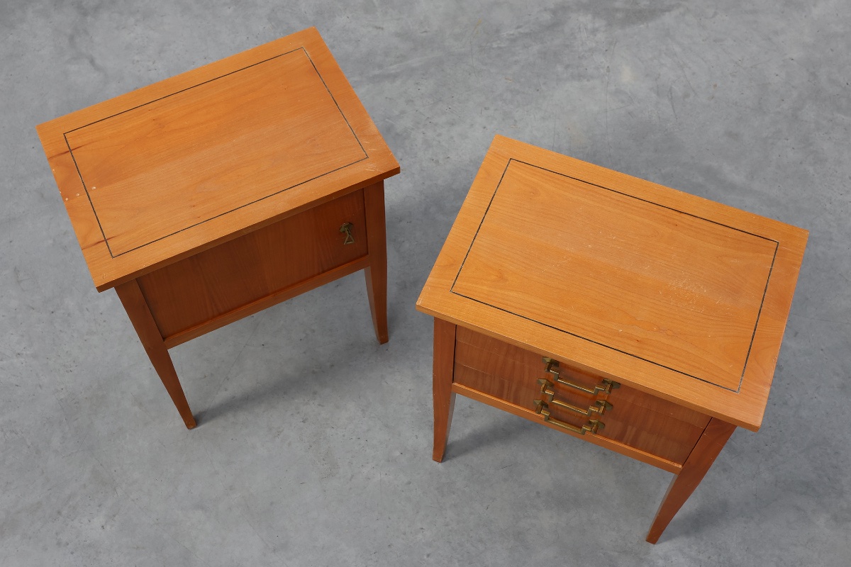 Pair Of Mid-century Bedside Tables With Brass Handles, France, 1950s-photo-5