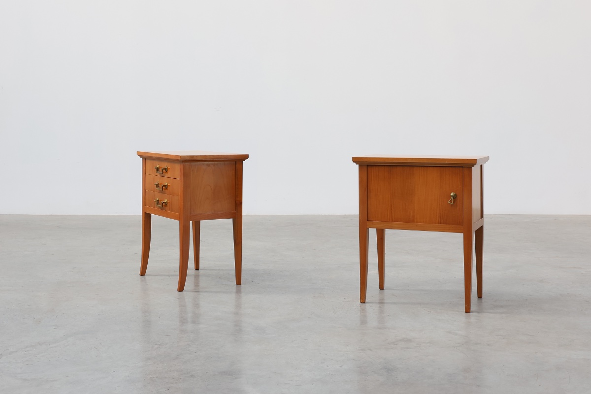 Pair Of Mid-century Bedside Tables With Brass Handles, France, 1950s-photo-6