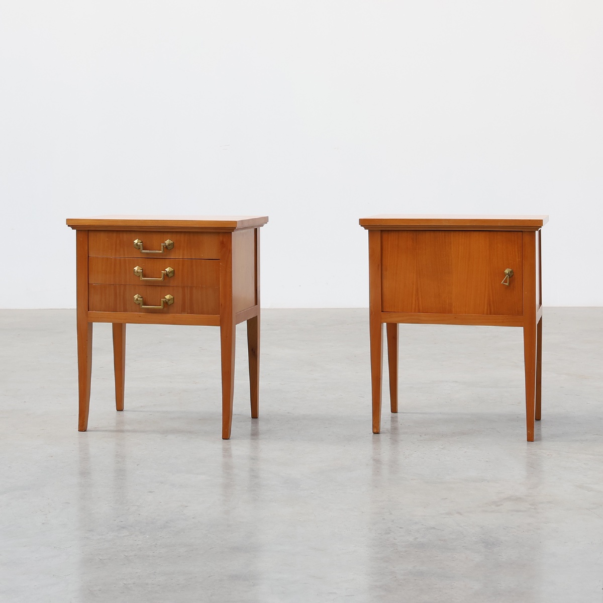 Pair Of Mid-century Bedside Tables With Brass Handles, France, 1950s