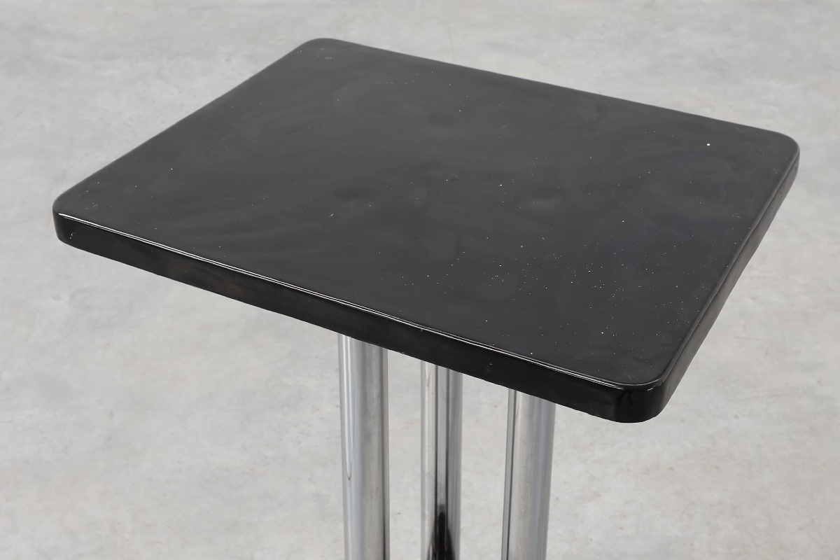 Art Deco Pedestal Table With Three Chrome Columns And Black Lacquered Base, France 1920s-photo-3