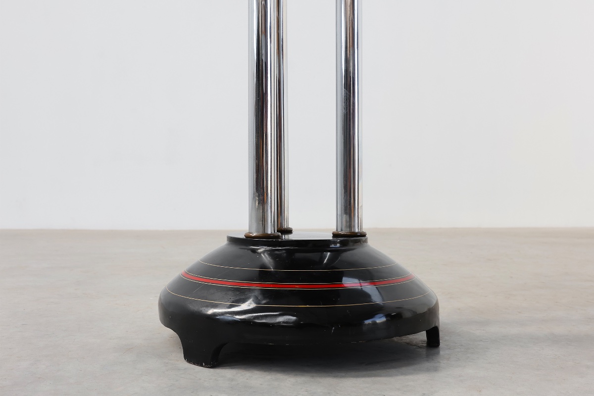 Art Deco Pedestal Table With Three Chrome Columns And Black Lacquered Base, France 1920s-photo-4