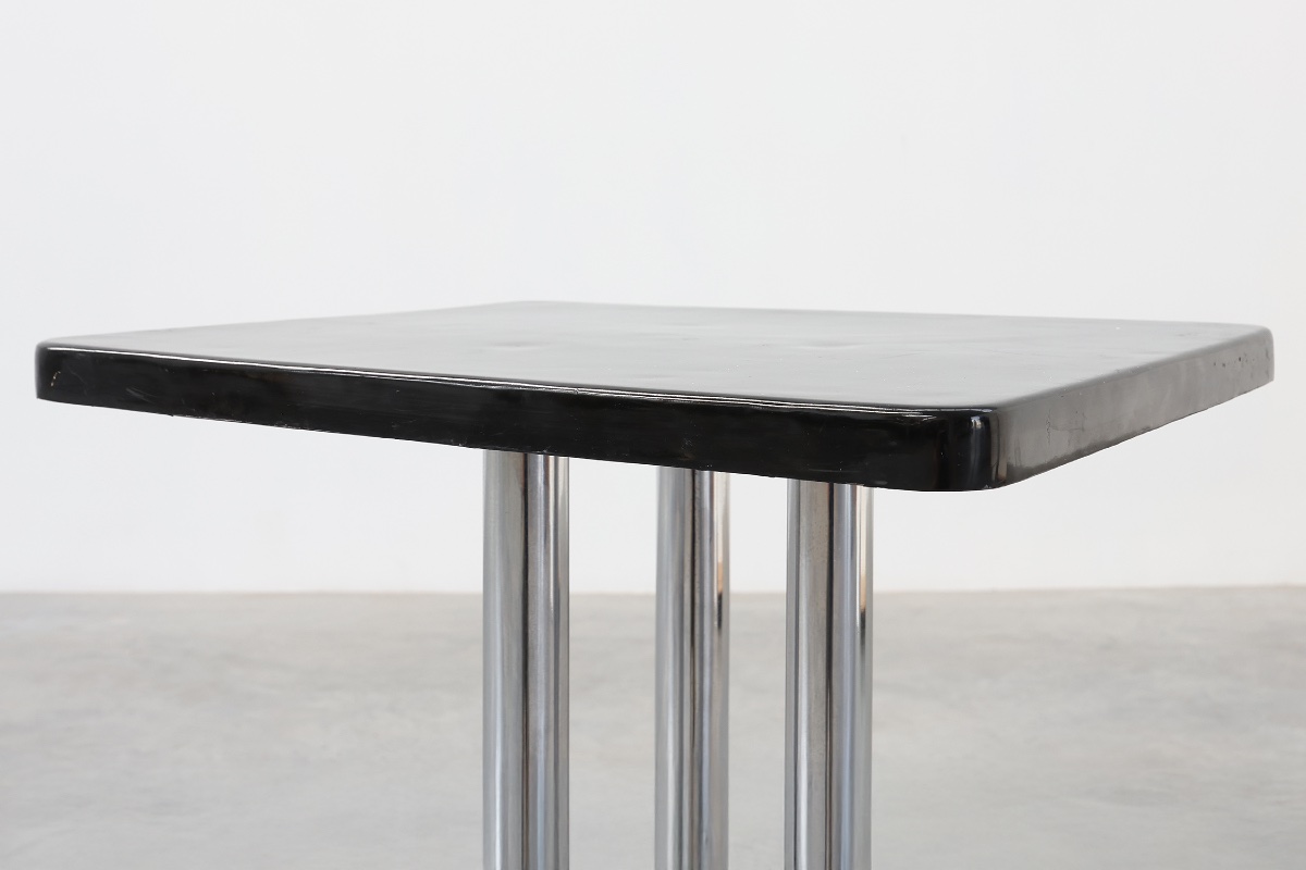 Art Deco Pedestal Table With Three Chrome Columns And Black Lacquered Base, France 1920s-photo-1