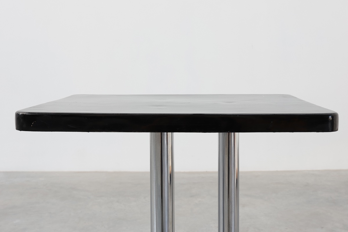 Art Deco Pedestal Table With Three Chrome Columns And Black Lacquered Base, France 1920s-photo-2
