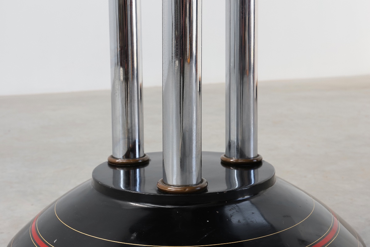 Art Deco Pedestal Table With Three Chrome Columns And Black Lacquered Base, France 1920s-photo-3