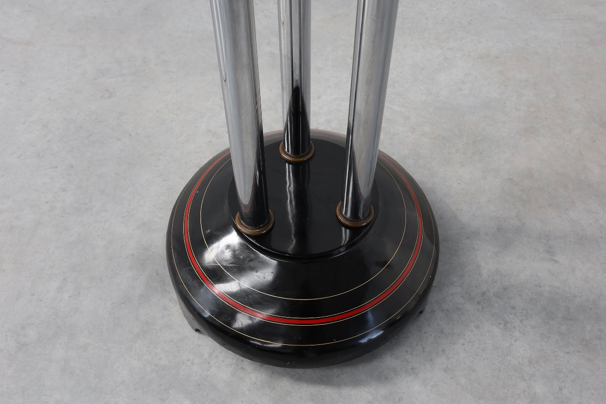 Art Deco Pedestal Table With Three Chrome Columns And Black Lacquered Base, France 1920s-photo-4