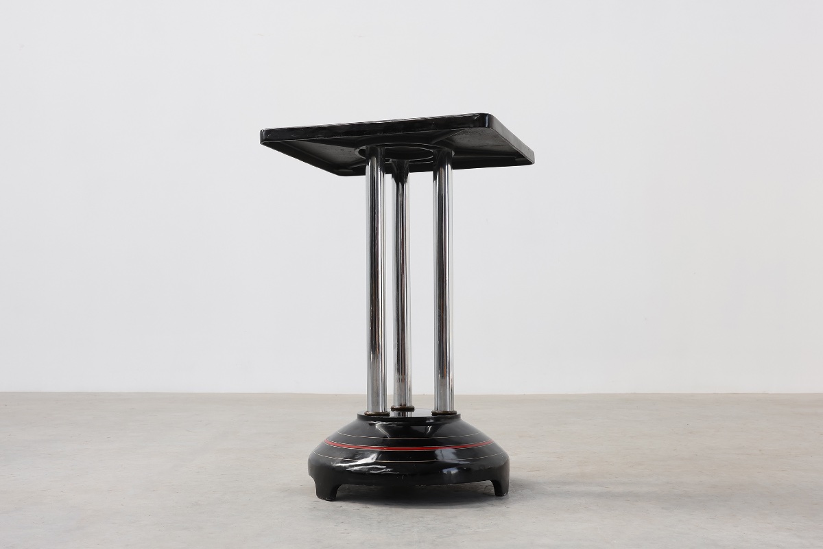 Art Deco Pedestal Table With Three Chrome Columns And Black Lacquered Base, France 1920s-photo-6