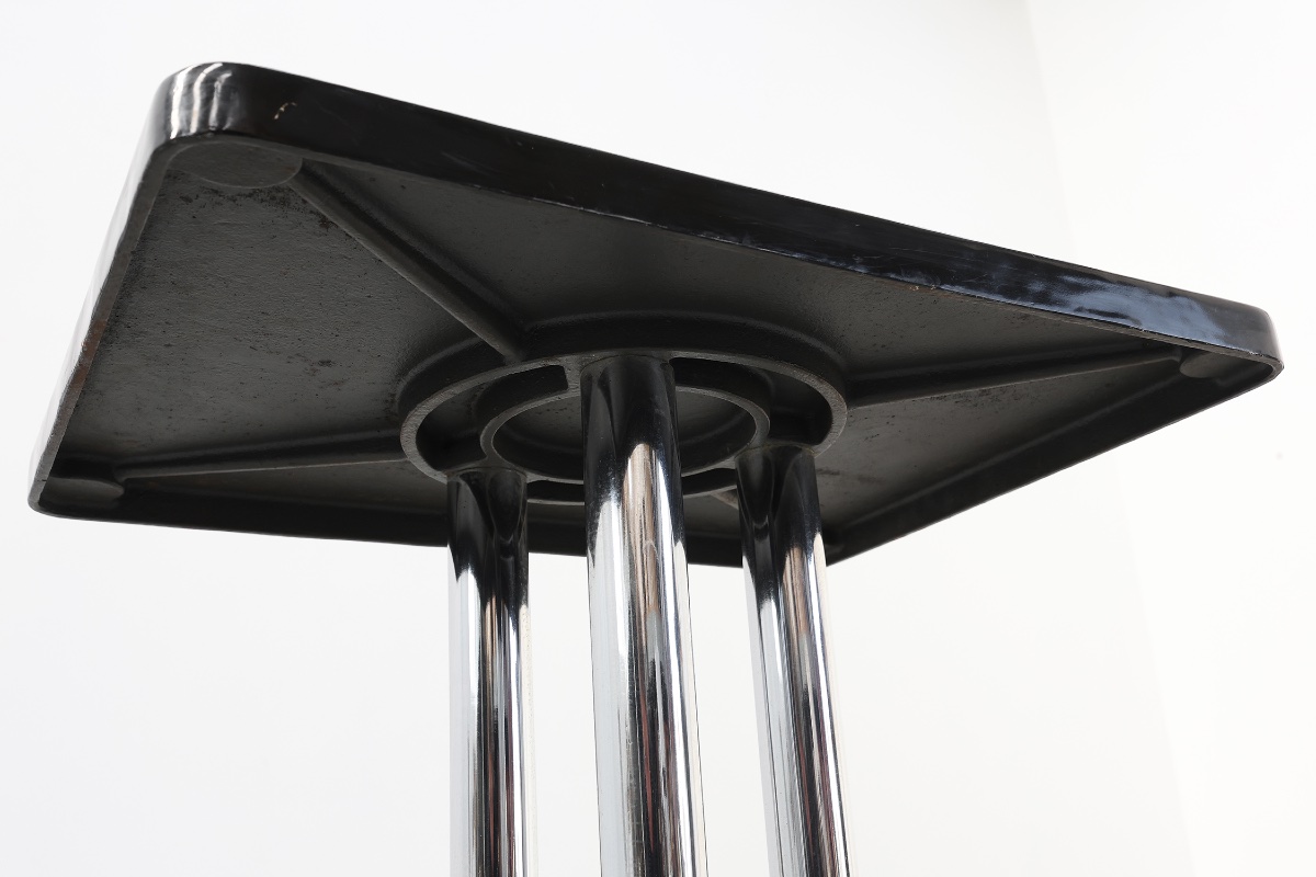 Art Deco Pedestal Table With Three Chrome Columns And Black Lacquered Base, France 1920s-photo-7