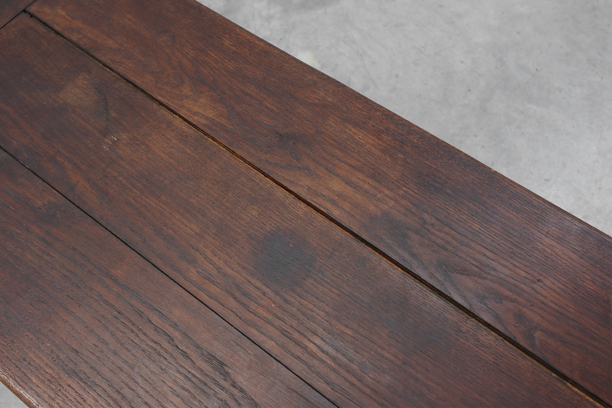 Dark Oak Coffee Table With Spiral‑turned Trestle Legs, France, Circa 1915-photo-7
