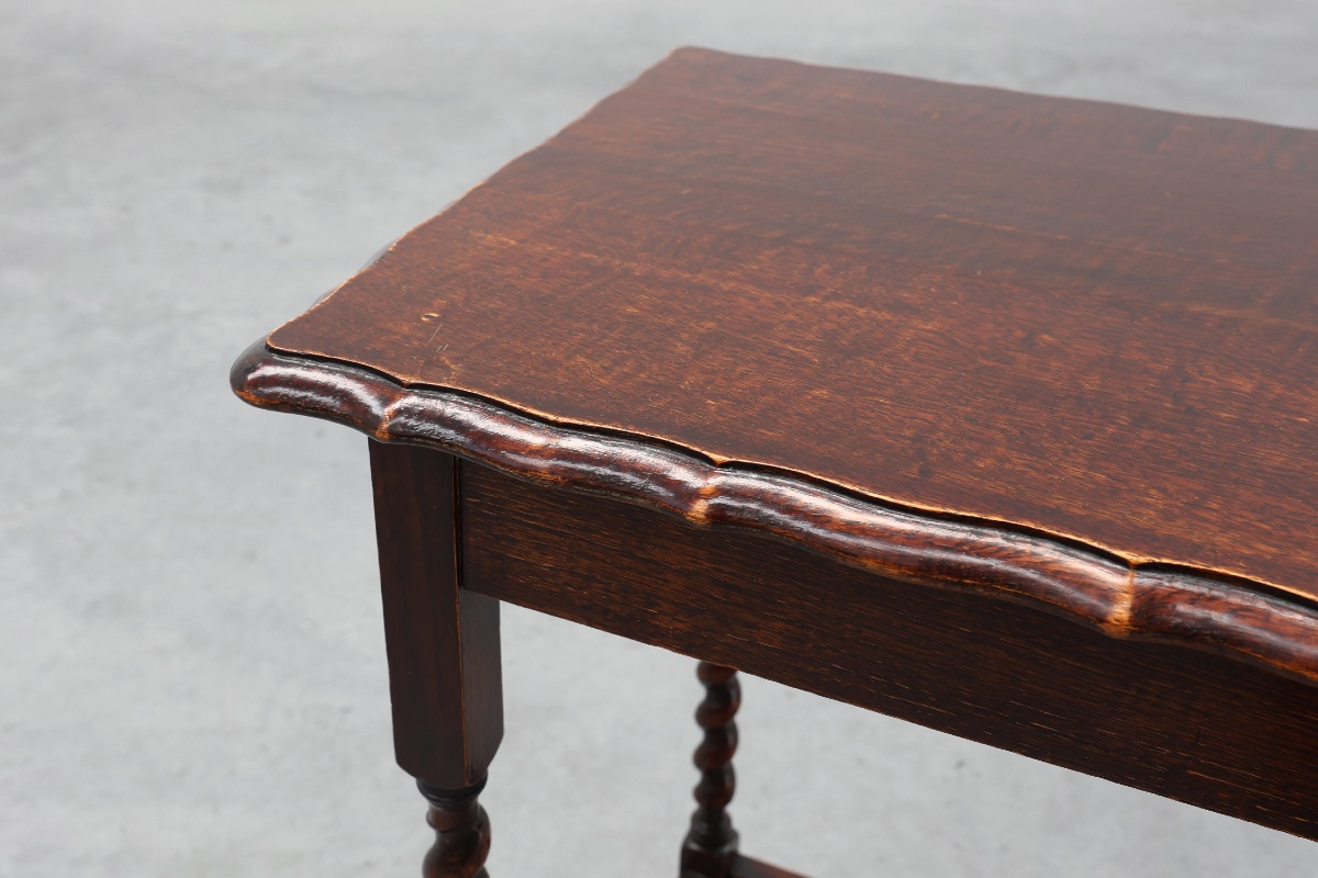 English Oak Barley Twist Side Table With Shaped Top, Circa 1900-photo-3
