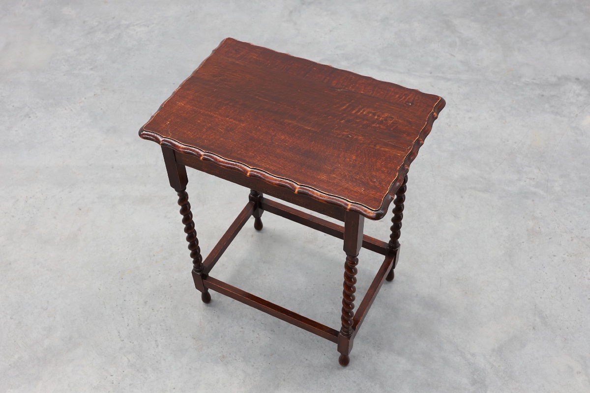 English Oak Barley Twist Side Table With Shaped Top, Circa 1900-photo-5