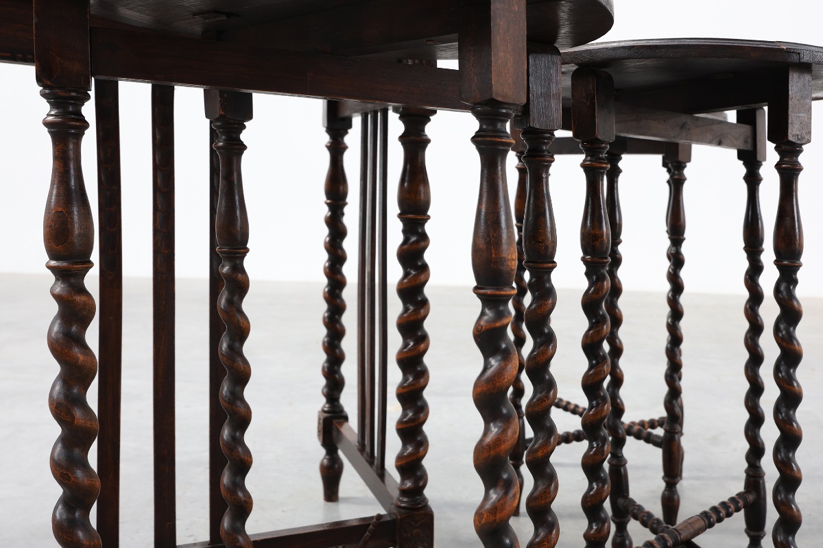 Set Of Four Oak Barley Twist Nesting Tables, England, Circa 1900-photo-3