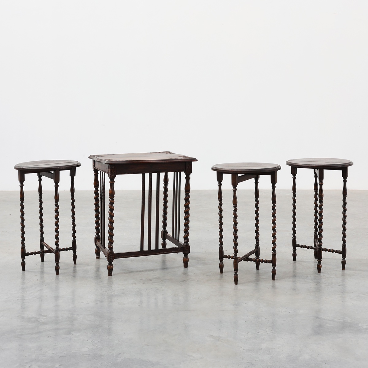 Set Of Four Oak Barley Twist Nesting Tables, England, Circa 1900