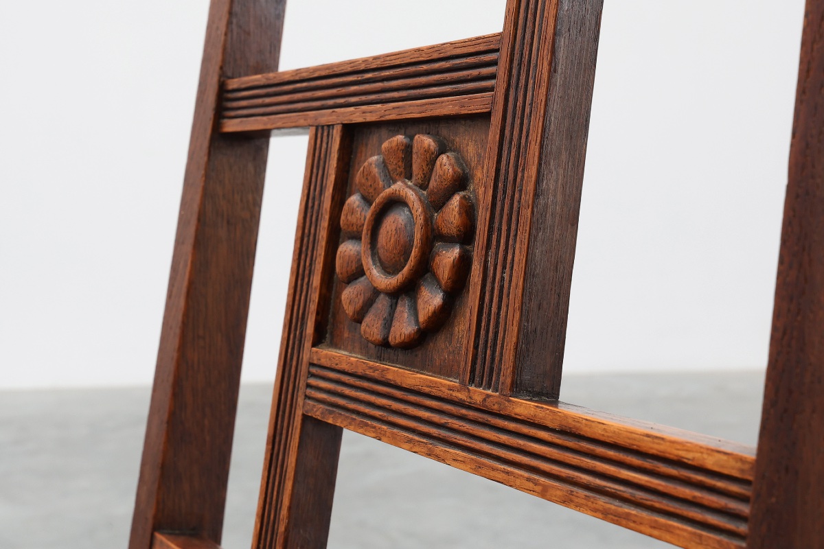 Art Deco Oak Side Chair With Carved Rosette Back And Turned Front Legs, Belgium-photo-3