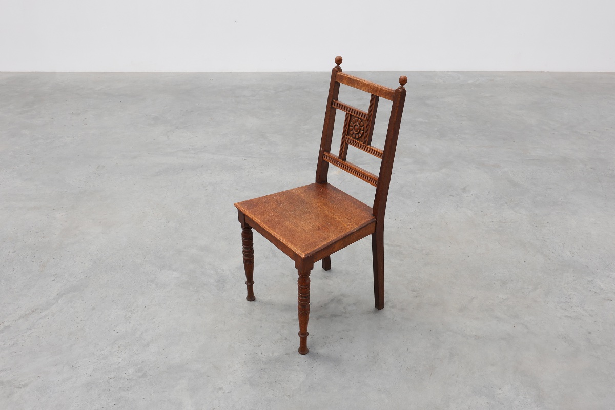 Art Deco Oak Side Chair With Carved Rosette Back And Turned Front Legs, Belgium-photo-4
