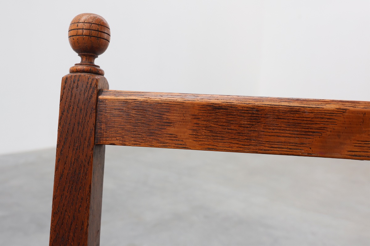 Art Deco Oak Side Chair With Carved Rosette Back And Turned Front Legs, Belgium-photo-1
