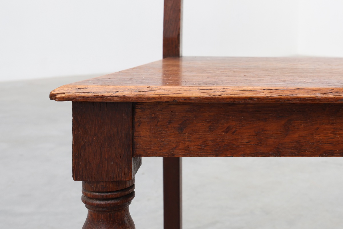 Art Deco Oak Side Chair With Carved Rosette Back And Turned Front Legs, Belgium-photo-2