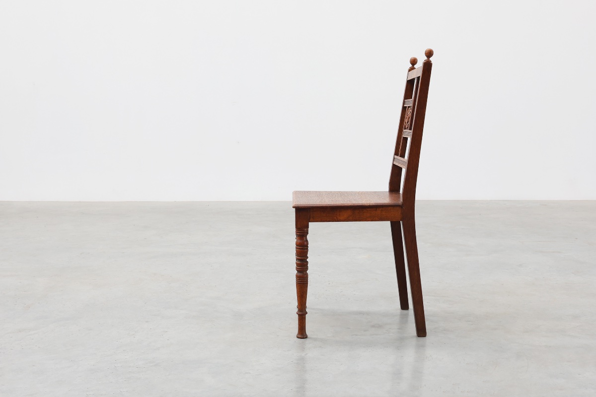 Art Deco Oak Side Chair With Carved Rosette Back And Turned Front Legs, Belgium-photo-5