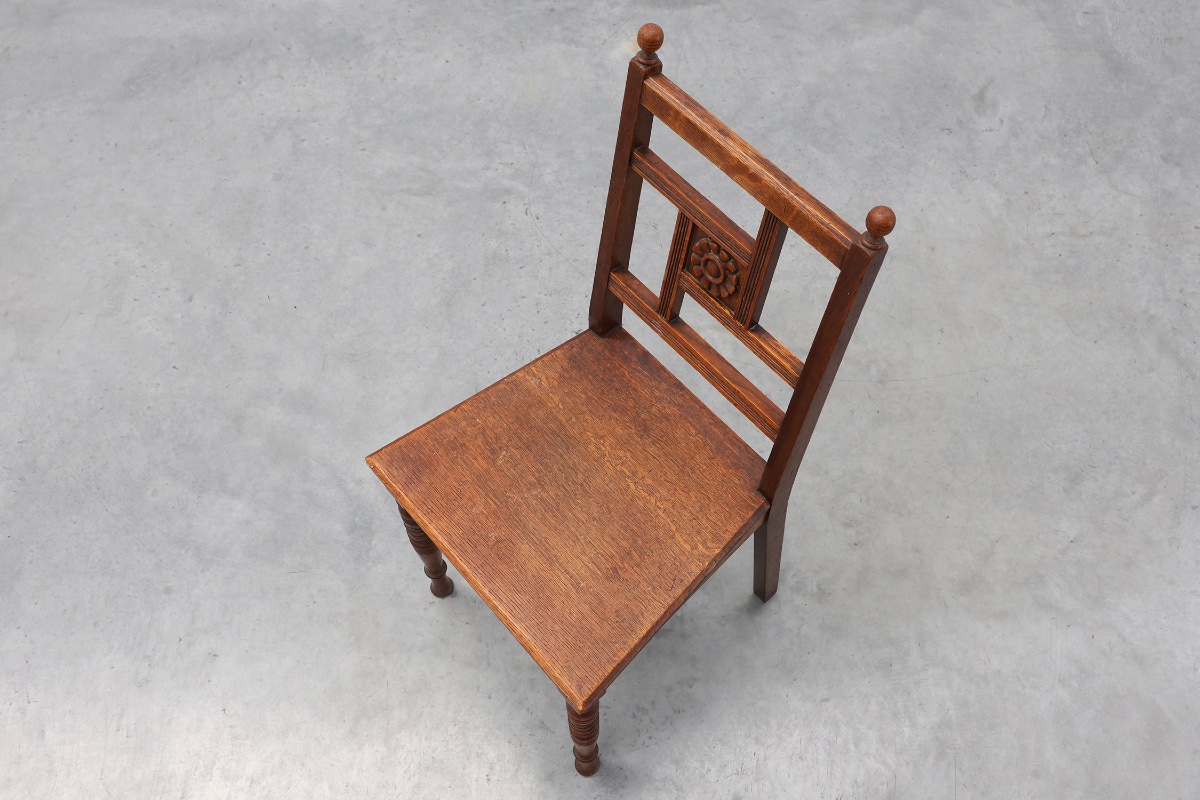 Art Deco Oak Side Chair With Carved Rosette Back And Turned Front Legs, Belgium-photo-6