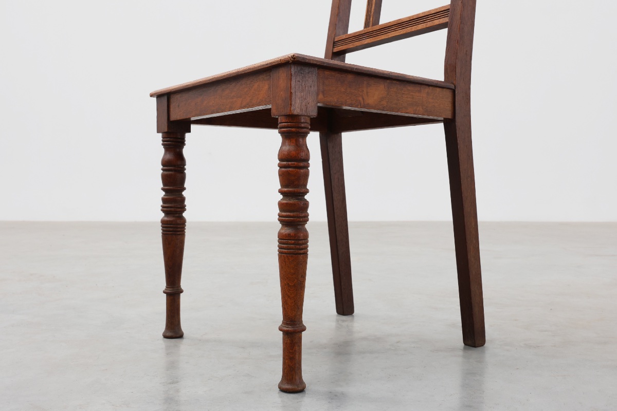 Art Deco Oak Side Chair With Carved Rosette Back And Turned Front Legs, Belgium-photo-7