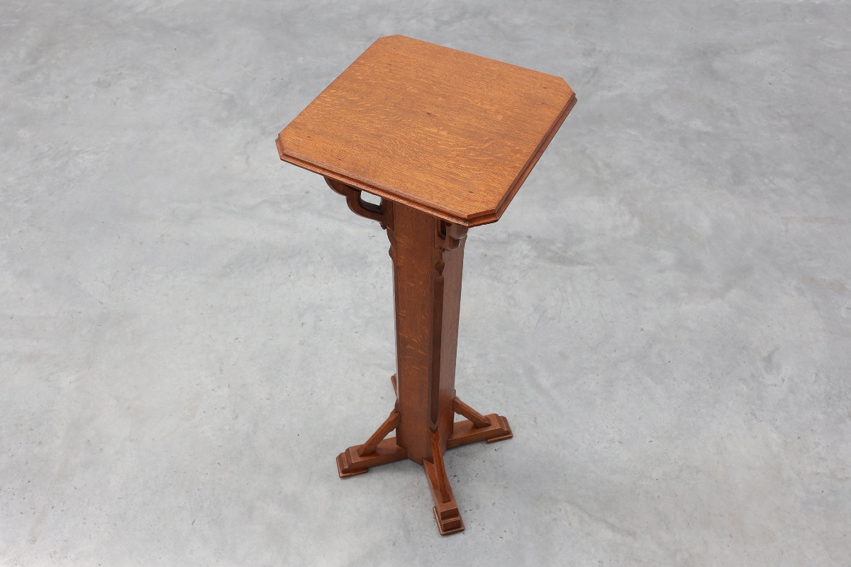 Socle Art Déco en  chêne massif, Belgique, années 1920-photo-7