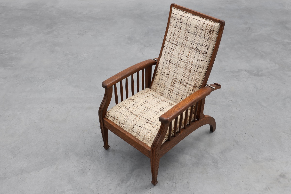 Fauteuil Arts & Crafts en chêne massif, style Belgique, années 1920-photo-2